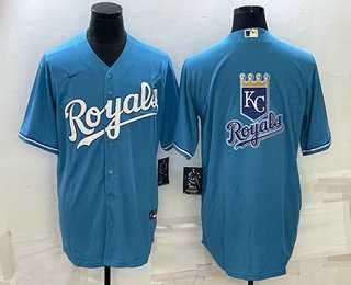 Mens Kansas City Royals Big Logo Blue Stitched MLB Cool Base Nike Jerseys